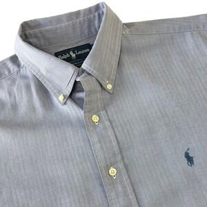 Ralph Lauren Yarmouth Shirt Mens 17.5 34/35‎ Blue Herringbone Cotton Button Down